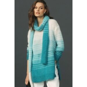 Anthropologie Sweater Womens Lg Teal Ombre Wool Blend Tunic Scarf Set Italy